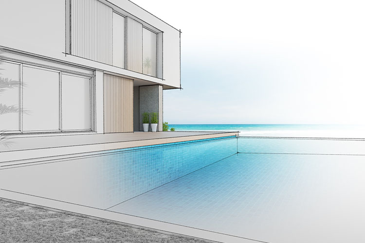 Providing 3D visuals to preview pool design before construction.