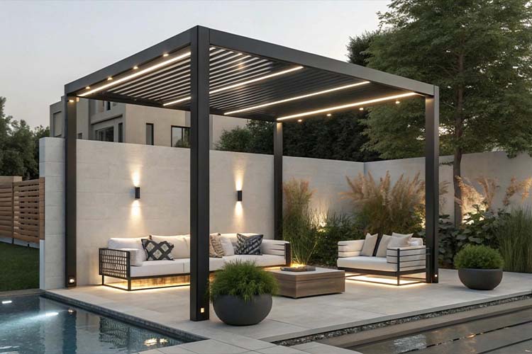 Creating elegant outdoor majlis seating areas for gatherings, comfort, and hospitality.