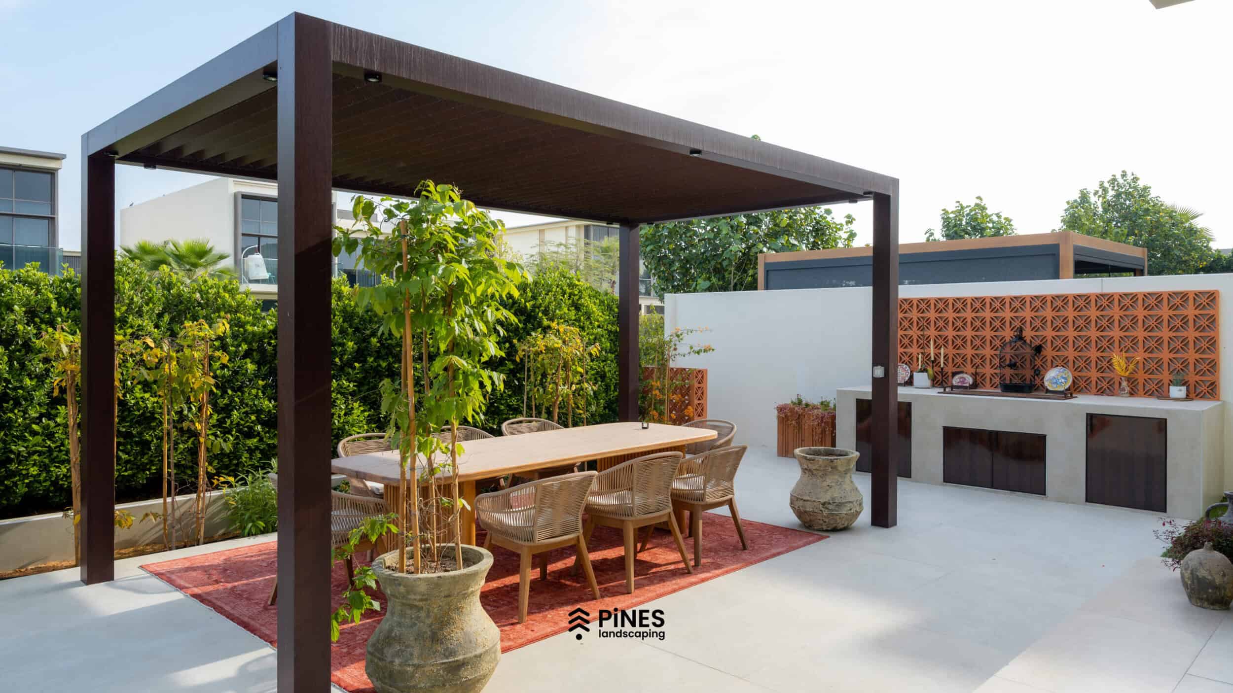 Villa garden with landscaped planting and finished outdoor areas