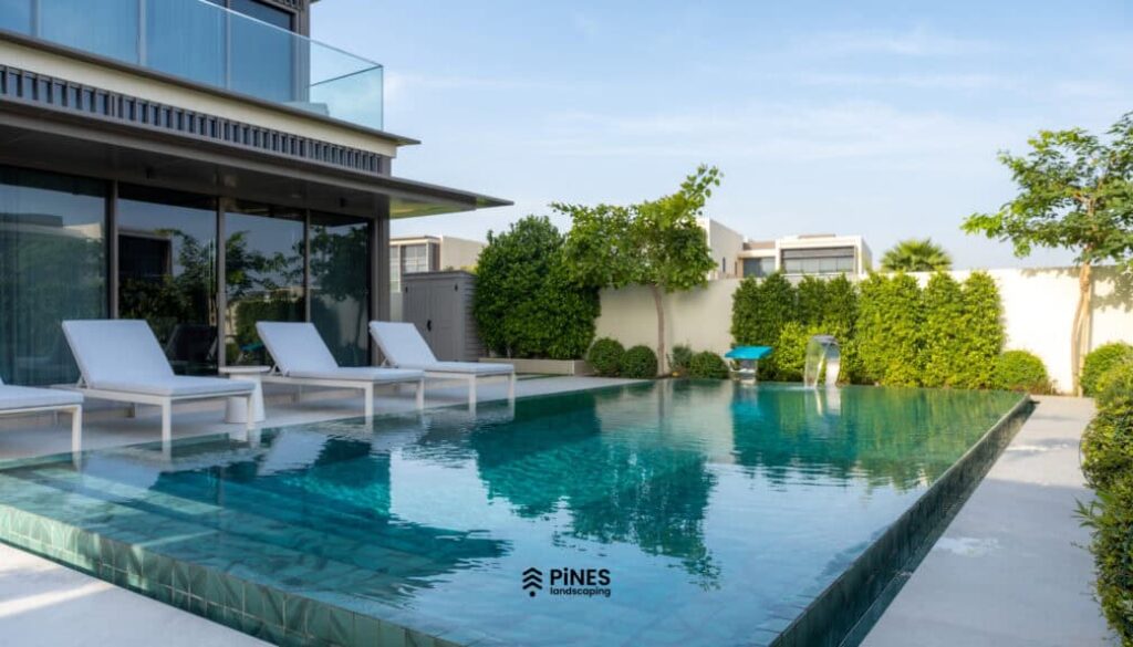 Residential garden project with greenery and completed landscape features