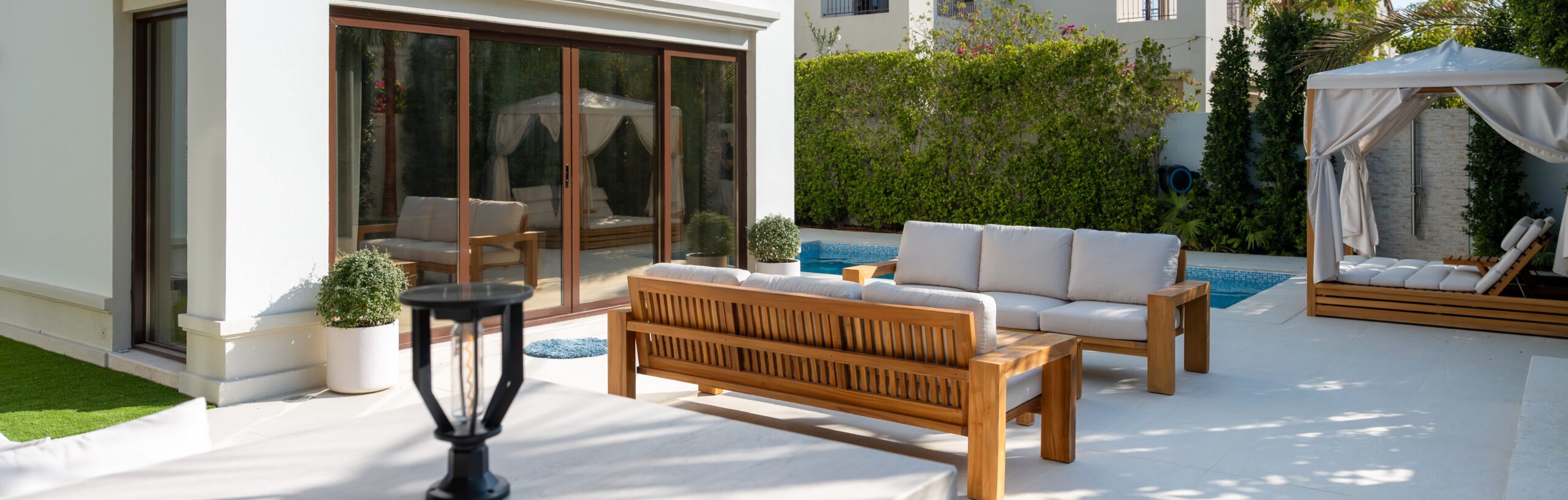 Lush green landscaped outdoor area designed for UAE climate